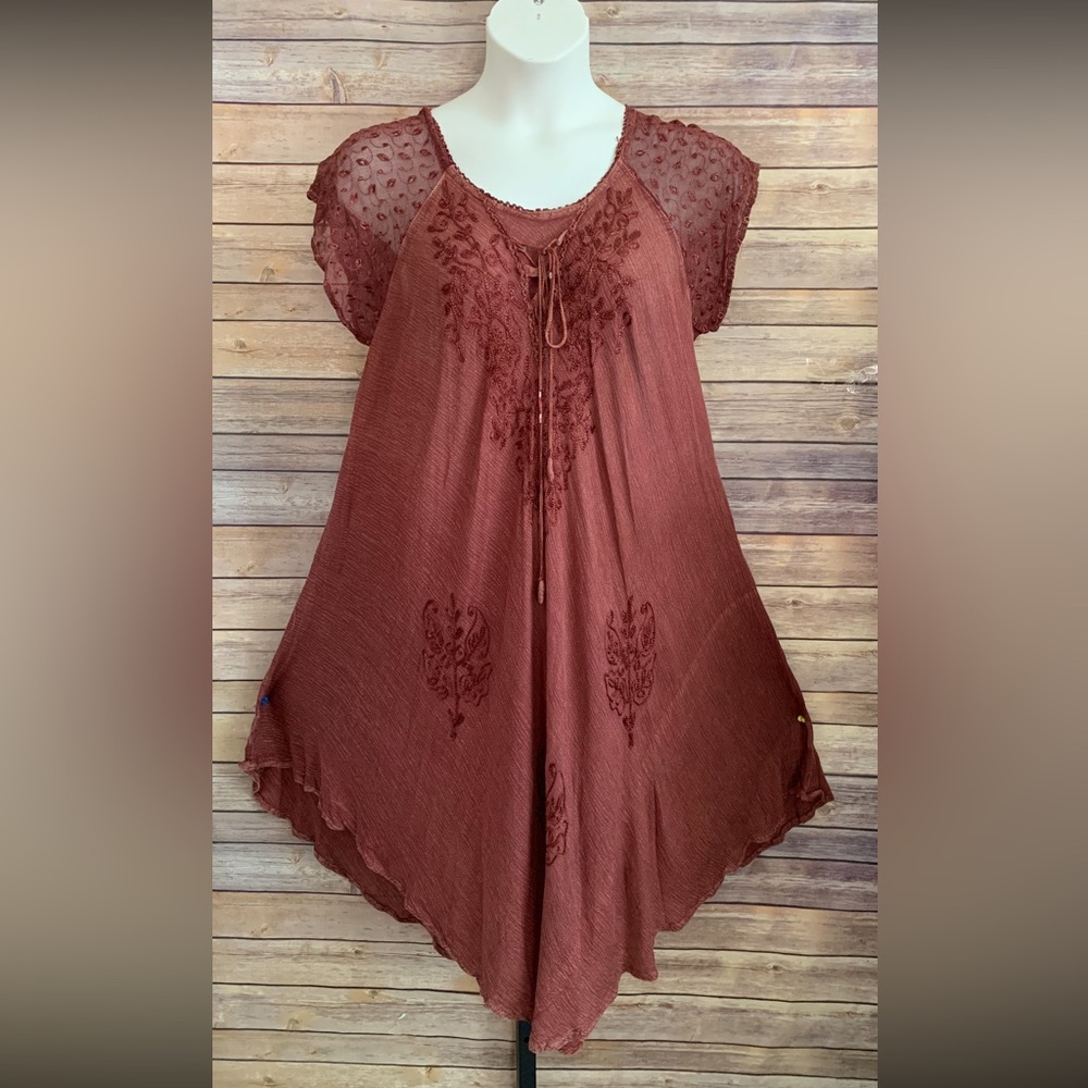 Women's Burgundy Embroidered Dress - Size One Size